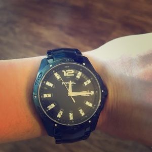Fossil black and zirconia watch